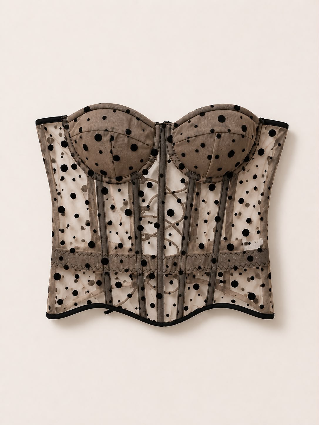 Nisshe model in a polka-dot corset dress